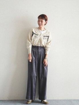 「FIL DE FER（フィルデフェール）のアイテム（カーディガン/ボレロ）」を使った、watanabe.さん（レディース・163cm）の秋コーディネート