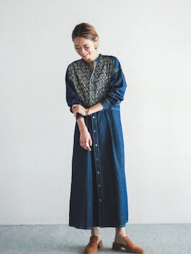 「FIL DE FER（フィルデフェール）のアイテム（シャツワンピース）」を使った、watanabe.さん（レディース・163cm）の冬コーディネート
