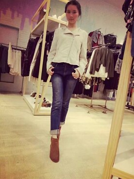 「FOREVER 21（フォーエバー トゥエンティーワン）のアイテム（ライダースジャケット、ベージュ系）」を使った、bellaxさん（レディース・170cm）の秋コーディネート