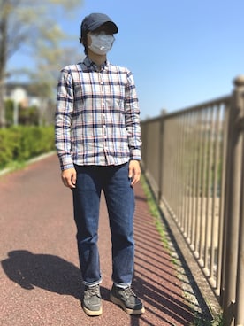 「フランネルシャツ」｜「アイテム（キャップ）」を使った、Sheeta👖さん（レディース・157cm）の春コーディネート