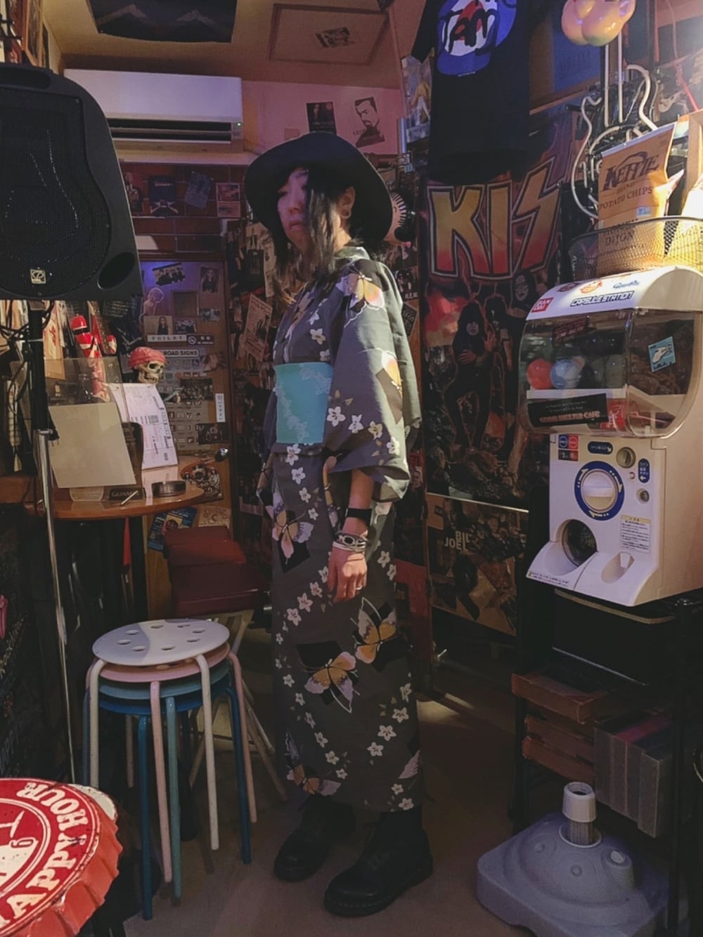 「夏、浴衣、浴衣を着てもpunks、モノトーン」｜「Dr. MartensのDr.Martens / 1460 8EYEBOOT_mtn（ブーツ、ブラック系）」を使った、mimiho*deathさん（レディース・167cm）の夏コーディネートの1枚目の写真