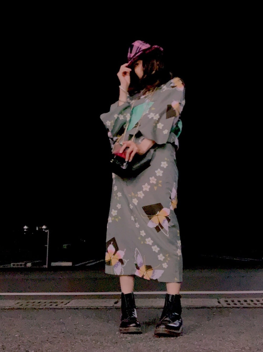 「浴衣、パンク、夏」｜「?のアイテム（浴衣、グレー系）」を使った、mimiho*deathさん（レディース・167cm）の夏コーディネートの1枚目の写真