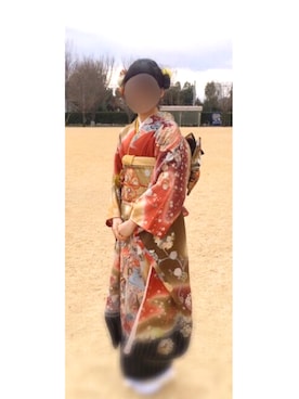 「イエロー」｜「アイテム（浴衣）」を使った、YUMIさん（レディース・161cm）の冬コーディネート