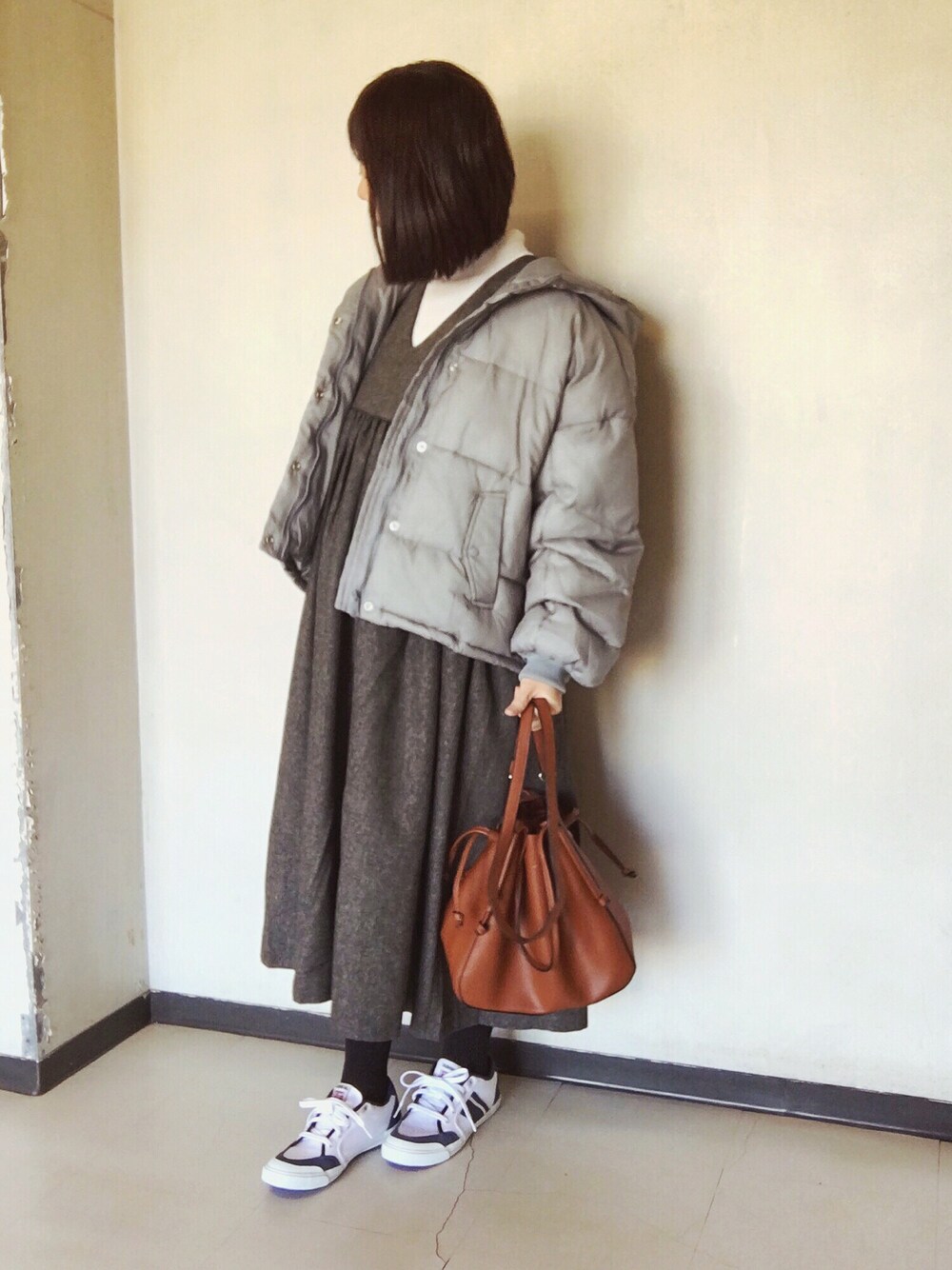 「大人カジュアル、冬、初売りセールで買いました2019、大人ガーリー、マタニティ、プチプラ、ダウンジャケット、水色、スニーカー、ジャンパースカート」｜「WEARバンド部のアイテム（音楽/本・雑誌、その他）」を使った、star☆さん（レディース・160cm）の冬コーディネートの1枚目の写真