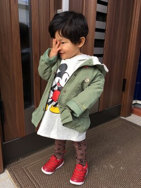 「シンプルおしゃれが好き」｜「アイテム（ミリタリージャケット）」を使った、itochiさん（キッズ・90cm）の秋コーディネート