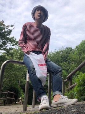 「エコバッグ」｜「アイテム（アナログ腕時計）」を使った、shimadamasaruさん（メンズ・164cm）の夏コーディネート