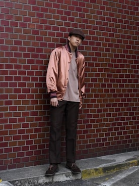 「アイテム（その他アウター、ピンク系）」を使った、Banriさん（メンズ・178cm）の春コーディネート