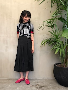 「PUBLUX（パブリュクス）のアイテム（スカート）」を使った、尾崎こずえさん（レディース・167cm）の春コーディネート