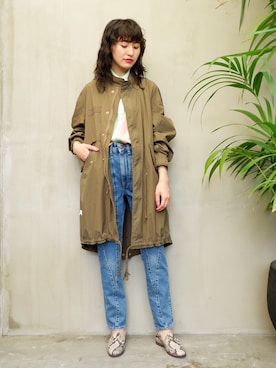 「PUBLUX（パブリュクス）のアイテム（ミリタリージャケット）」を使った、尾崎こずえさん（レディース・167cm）の春コーディネート