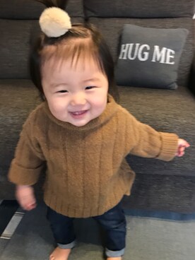 「petit main（プティマイン）の太リブ厚手ニット（ニット/セーター、ベージュ系）」を使った、♡kikka・akito♡さん（キッズ・110cm）の冬コーディネート