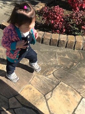 「apres les cours（アプレレクール）のスリムオーバーオール(9分丈)（サロペット/オーバーオール、ブルー系）」を使った、♡kikka・akito♡さん（キッズ・110cm）の冬コーディネート