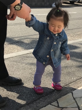 「GLOBAL WORK（グローバルワーク）の【キッズ】ストレッチデニムジャケット/707938（デニムジャケット、ブルー系）」を使った、♡kikka・akito♡さん（キッズ・110cm）の春コーディネート