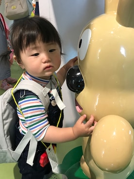 「apres les cours（アプレレクール）のプレーン＆ボーダー5分袖テレコTシャツ（Tシャツ/カットソー、ホワイト系）」を使った、♡kikka・akito♡さん（キッズ・110cm）の春コーディネート