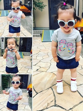 「GAP（ギャップ）のアイテム（Tシャツ/カットソー、グレー系）」を使った、♡kikka・akito♡さん（キッズ・110cm）の夏コーディネート