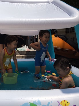 「apres les cours（アプレレクール）のアイテム（水着/着物・浴衣、ブルー系）」を使った、♡kikka・akito♡さん（キッズ・110cm）の夏コーディネート