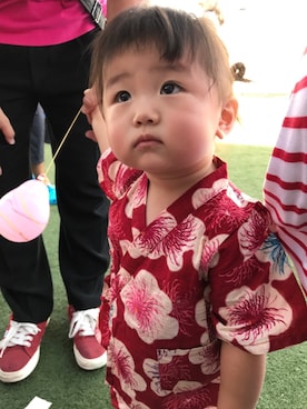 「no brand（ノーブランド）のアイテム（浴衣、レッド系）」を使った、♡kikka・akito♡さん（キッズ・110cm）の夏コーディネート