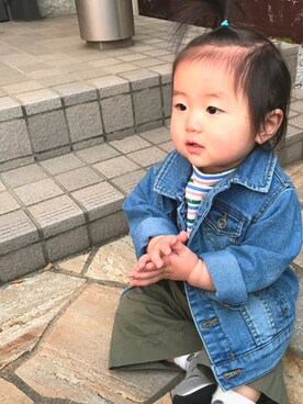 「GLOBAL WORK（グローバルワーク）の【キッズ】ストレッチデニムジャケット/707938（デニムジャケット、ブルー系）」を使った、♡kikka・akito♡さん（キッズ・110cm）の春コーディネート