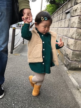 「apres les cours（アプレレクール）のシャツワンピース（ワンピース、グリーン系）」を使った、♡kikka・akito♡さん（キッズ・110cm）の秋コーディネート