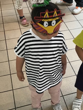 「URBAN RESEARCH DOORS（アーバンリサーチドアーズ）のFORK&SPOON　オーガニックボーダーワイドTシャツ(KIDS)（Tシャツ/カットソー、ブラック系）」を使った、♡kikka・akito♡さん（キッズ・110cm）の春コーディネート