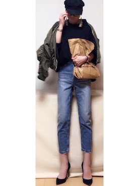 「TODAYFUL（トゥデイフル）のアイテム（MA-1）」を使った、haruharu0907さん（レディース・165cm）の冬コーディネート