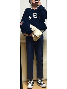 「CONVERSE（コンバース）の【converse】レザーオールスターOX（スニーカー）」を使った、haruharu0907さん（レディース・165cm）の冬コーディネート