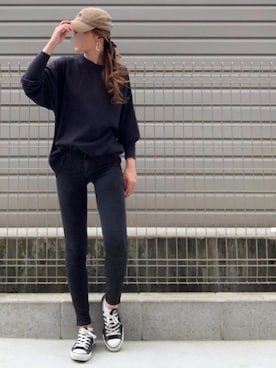 「CONVERSE（コンバース）の【converse】レザーオールスターOX（スニーカー）」を使った、haruharu0907さん（レディース・165cm）の秋コーディネート