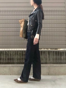 「定番」｜「アイテム（ライダースジャケット）」を使った、haruharu0907さん（レディース・165cm）の冬コーディネート