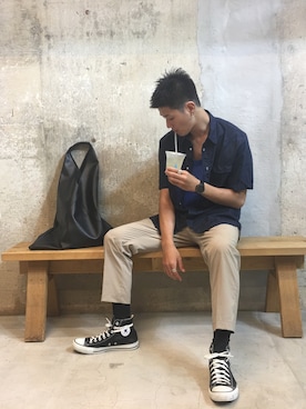 「STUDIOUS（ステュディオス）のアイテム（バッグ）」を使った、Nakaharaさん（メンズ・175cm）の夏コーディネート