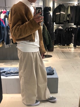 「GU（ジーユー）のアイテム（スウェット）」を使った、Nakaharaさん（メンズ・176cm）の冬コーディネート