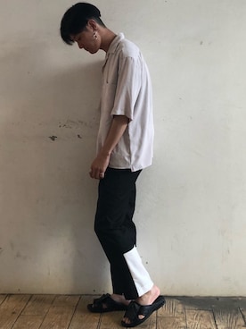 「スリッパ」｜「アイテム（スラックス）」を使った、Nakaharaさん（メンズ・176cm）の夏コーディネート