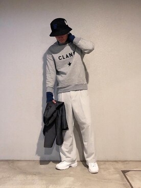 「CLANE（クラネ）のアイテム（スウェット）」を使った、Nakaharaさん（メンズ・175cm）の冬コーディネート