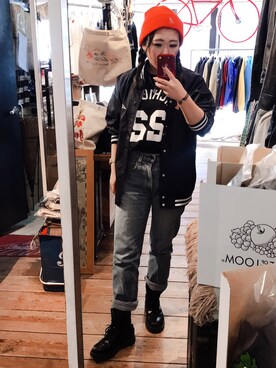 「ストリート女子」｜「アイテム（ニットキャップ/ビーニー）」を使った、SAZKIさん（レディース・153cm）の春コーディネート