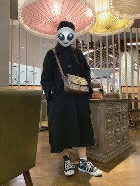 「NATURAL BEAUTY BASIC（ナチュラルビューティーベーシック）のアイテム（ステンカラーコート）」を使った、Mさん（レディース・159cm）の冬コーディネート