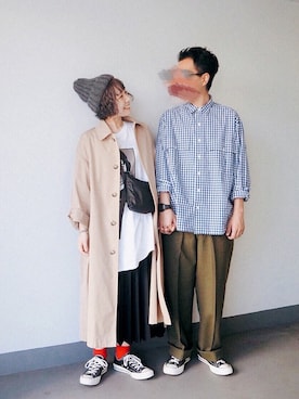 「チャックテイラー」｜「アイテム（ステンカラーコート）」を使った、まりんさん（レディース・155cm）の春コーディネート