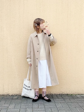 「トートバック」｜「アイテム（ステンカラーコート）」を使った、まりんさん（レディース・155cm）の冬コーディネート
