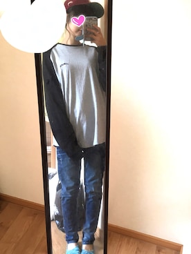 「STUSSY（ステューシー）のアイテム（キャップ、レッド系）」を使った、みゃいさん（レディース・161cm）の秋コーディネート