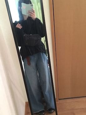 「ems excite（エムズエキサイト）のアイテム（デニムパンツ、ブルー系）」を使った、みゃいさん（レディース・161cm）の春コーディネート