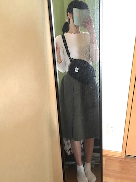 「GU（ジーユー）のアイテム（スカート、グリーン系）」を使った、みゃいさん（レディース・161cm）の夏コーディネート