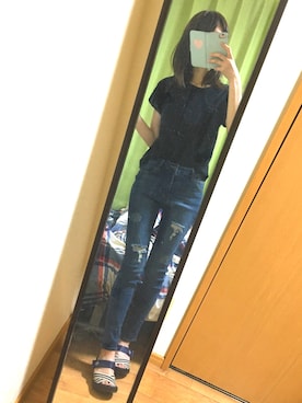 「ems excite（エムズエキサイト）のアイテム（デニムパンツ、ブルー系）」を使った、みゃいさん（レディース・161cm）の夏コーディネート