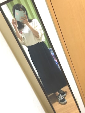 「niko and...（ニコアンド）のリブロングタイトスカート（スカート、ブラック系）」を使った、みゃいさん（レディース・161cm）の夏コーディネート