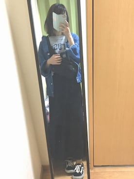 「niko and...（ニコアンド）のリブロングタイトスカート（スカート、ブラック系）」を使った、みゃいさん（レディース・161cm）の秋コーディネート