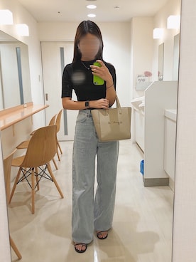 「UNIQLO（ユニクロ）のリブハイネックT（5分袖）（Tシャツ/カットソー）」を使った、yumiさん（レディース・163cm）の夏コーディネート