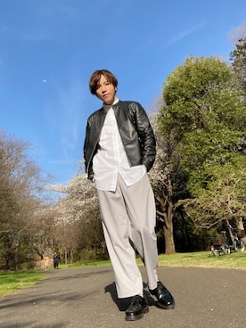 「PUBLIC TOKYO（パブリックトウキョウ）のアイテム（ライダースジャケット）」を使った、tonicさん（メンズ・175cm）の春コーディネート