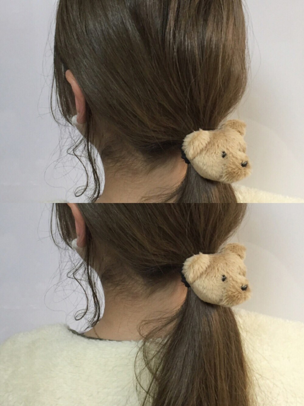 「GU、WEGO、学校、ヘアアレンジ、ラフ、ラフスタイル、しろくま」｜「WEGOのWEGO/アニマルヘアゴム（ヘアゴム、その他）」を使った、nom.さん（レディース・154cm）の冬コーディネートの1枚目の写真