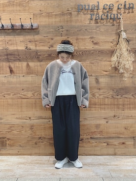 「ウールパンツ」｜「アイテム（ノーカラージャケット）」を使った、norico さん（レディース・160cm）の秋コーディネート