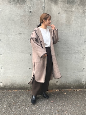 「30代ファッション」｜「アイテム（ノーカラーコート）」を使った、norico さん（レディース・160cm）の冬コーディネート