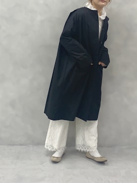「レースパンツ」｜「アイテム（ノーカラーコート）」を使った、norico さん（レディース・160cm）の春コーディネート