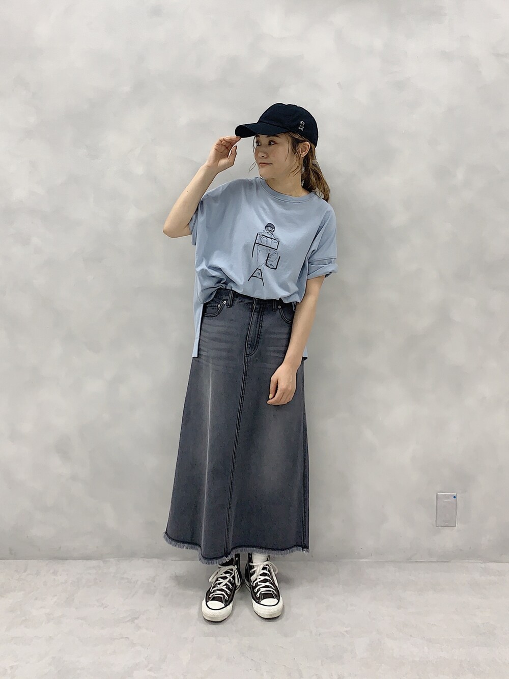 norico さんの「配色ステッチ×プリントTシャツ（PUAL CE CIN）」を使ったコーディネートの1枚目の写真