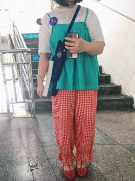 「TYAKASHAのアイテム（パンツ）」を使った、雨山さん（レディース・153cm）の夏コーディネート