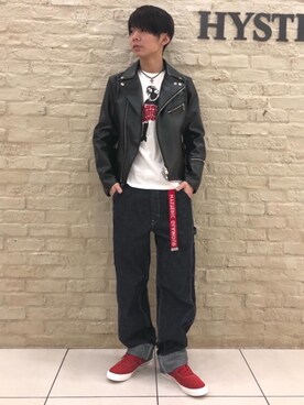 「hystericglamour」｜「アイテム（ライダースジャケット）」を使った、ryoheiさん（メンズ・170cm）の冬コーディネート